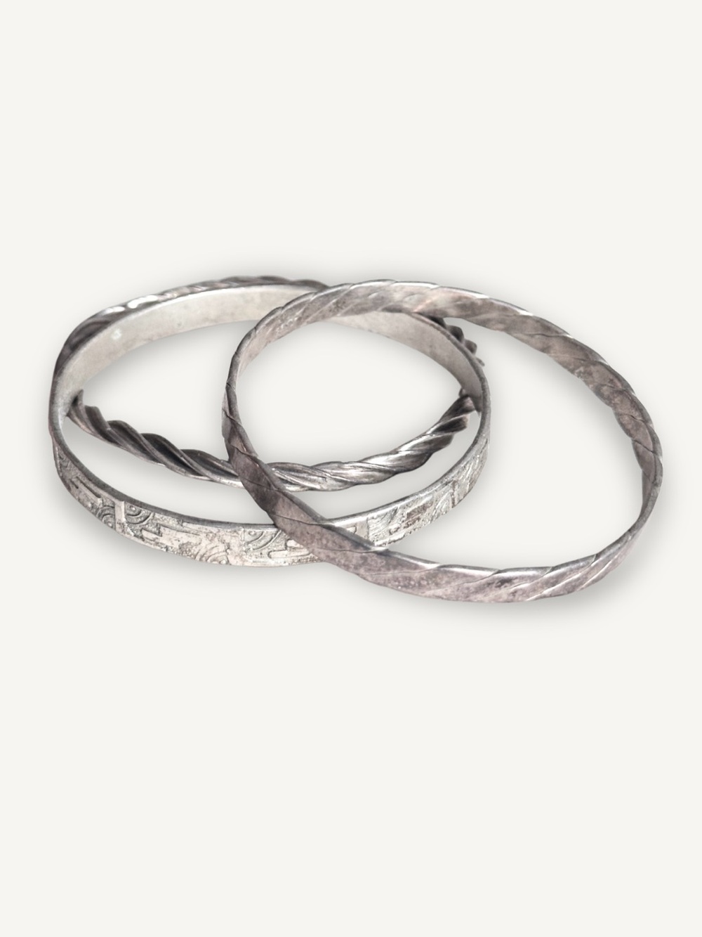 Three Vintage Taxco Mexico Silver Bangle Bracelets Stamped Eagle Maker Mark